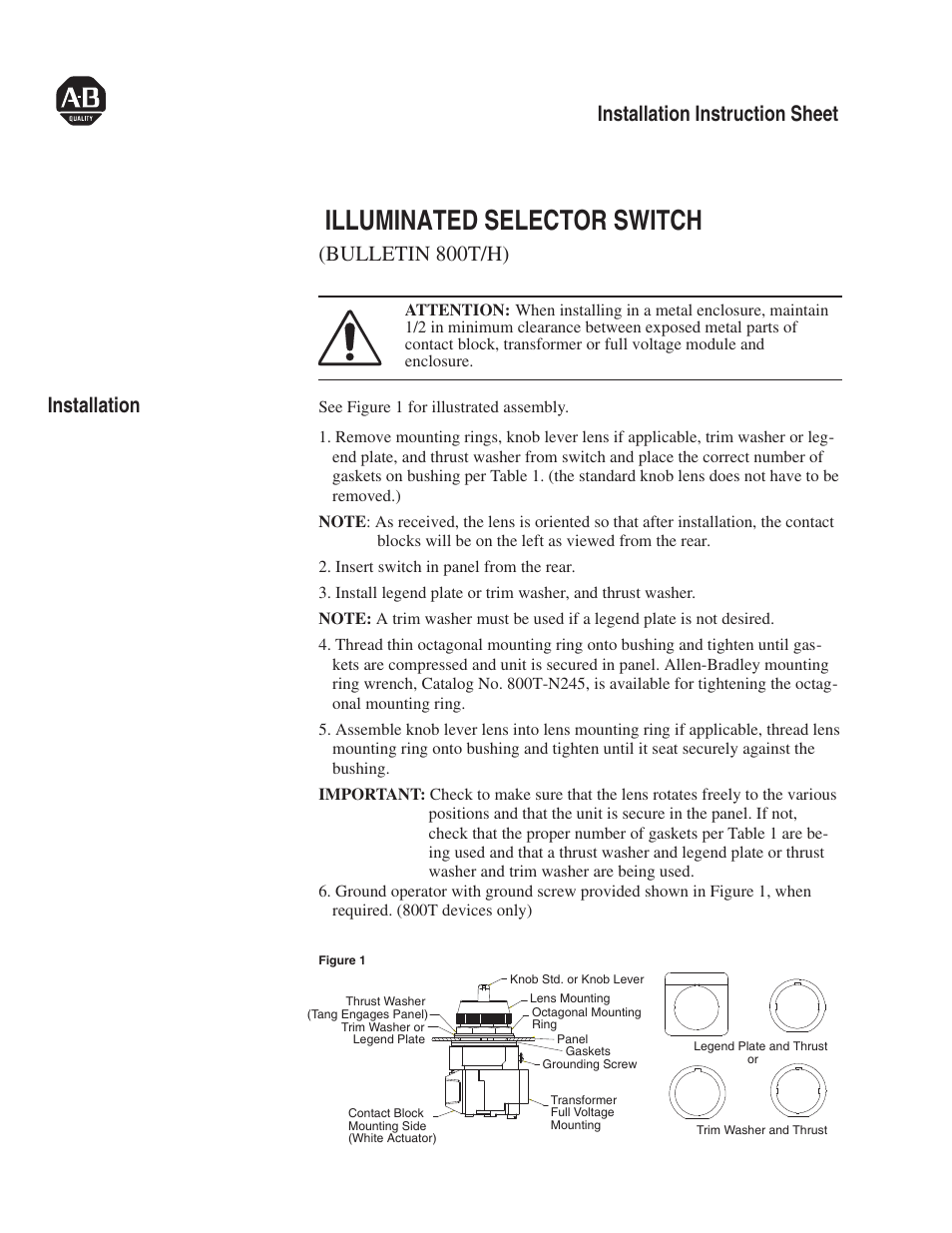 Rockwell Automation 800T_H Illuminated Selector Switch User Manual | 2 pages