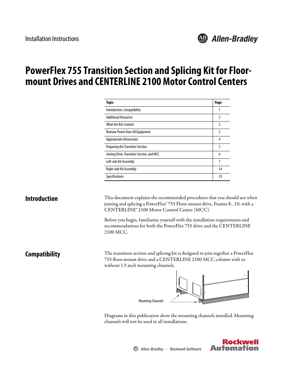 Rockwell Automation 21G PowerFlex 755 Transition Section and Splicing Kit User Manual | 26 pages