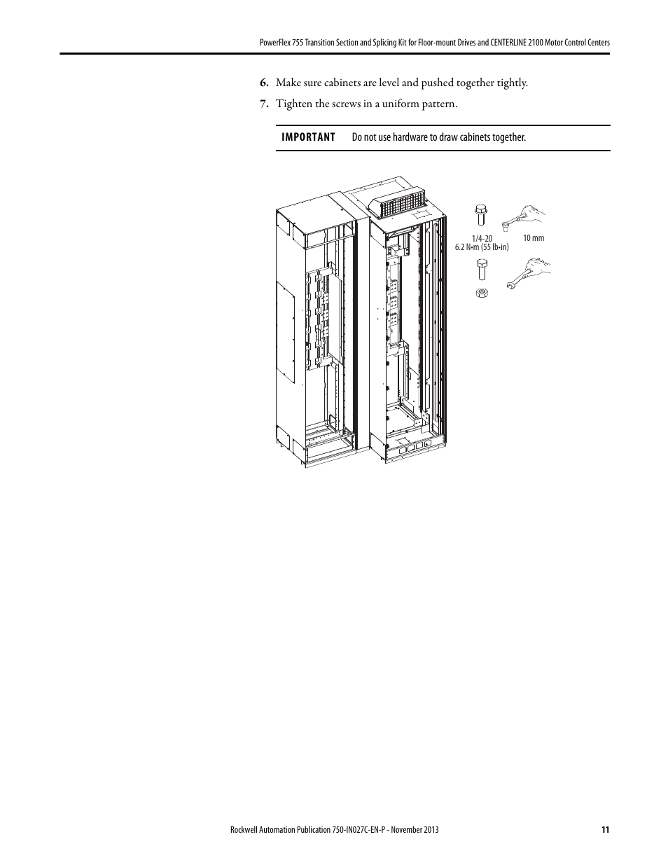 Rockwell Automation 21G PowerFlex 755 Transition Section and Splicing Kit User Manual | Page 11 / 26