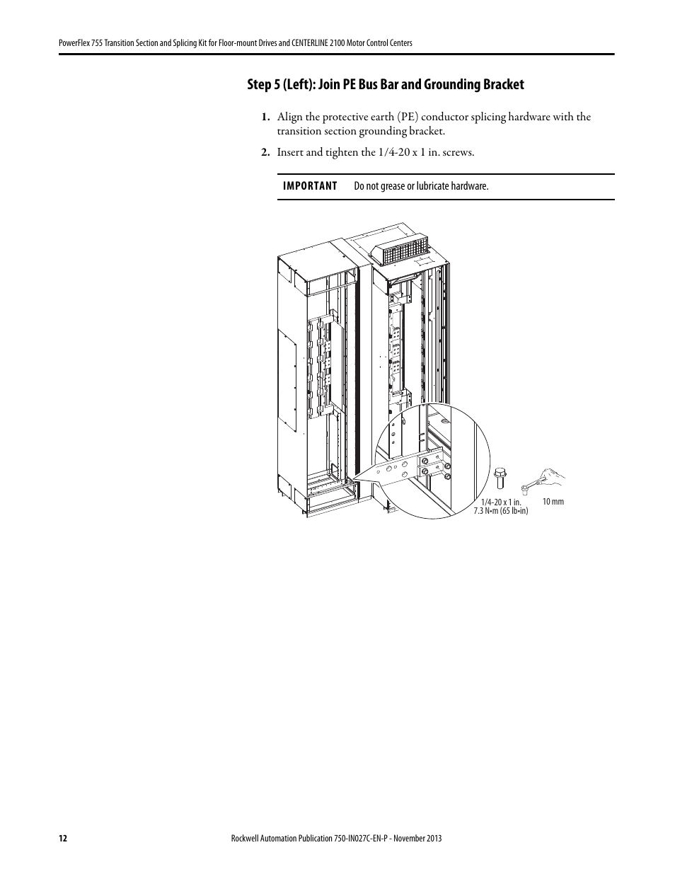 Rockwell Automation 21G PowerFlex 755 Transition Section and Splicing Kit User Manual | Page 12 / 26