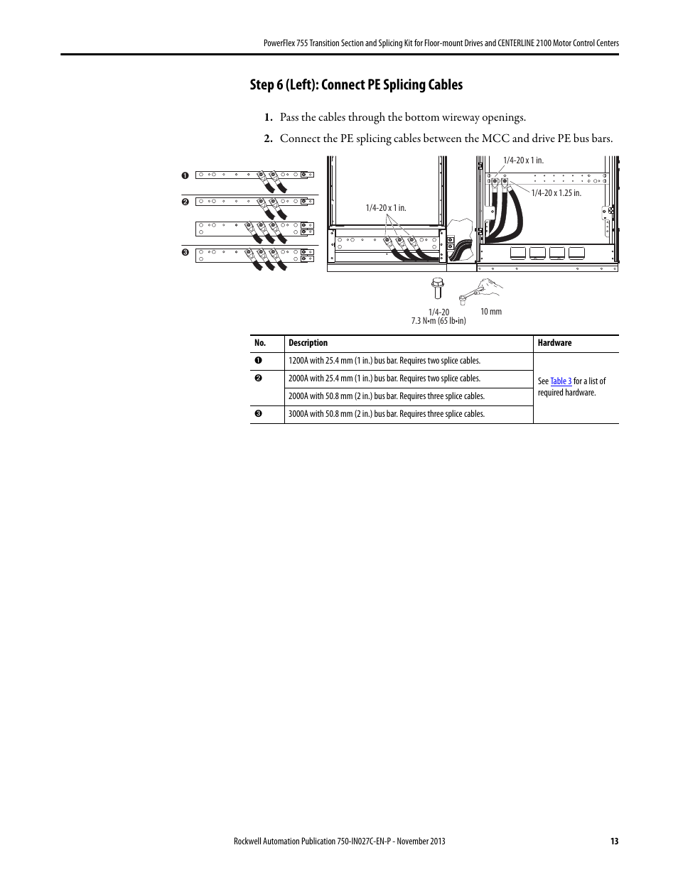 Step 6 (left): connect pe splicing cables | Rockwell Automation 21G PowerFlex 755 Transition Section and Splicing Kit User Manual | Page 13 / 26