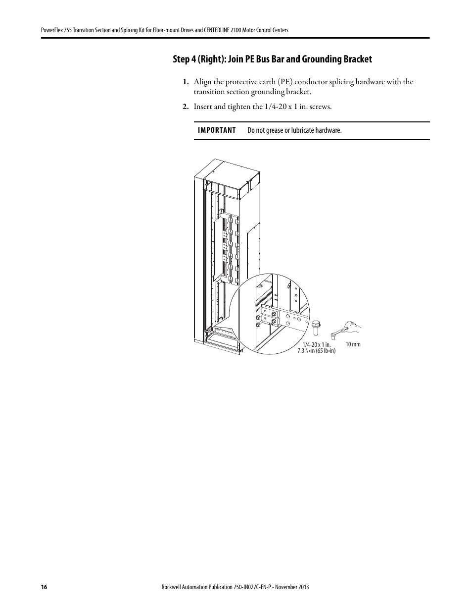 Rockwell Automation 21G PowerFlex 755 Transition Section and Splicing Kit User Manual | Page 16 / 26
