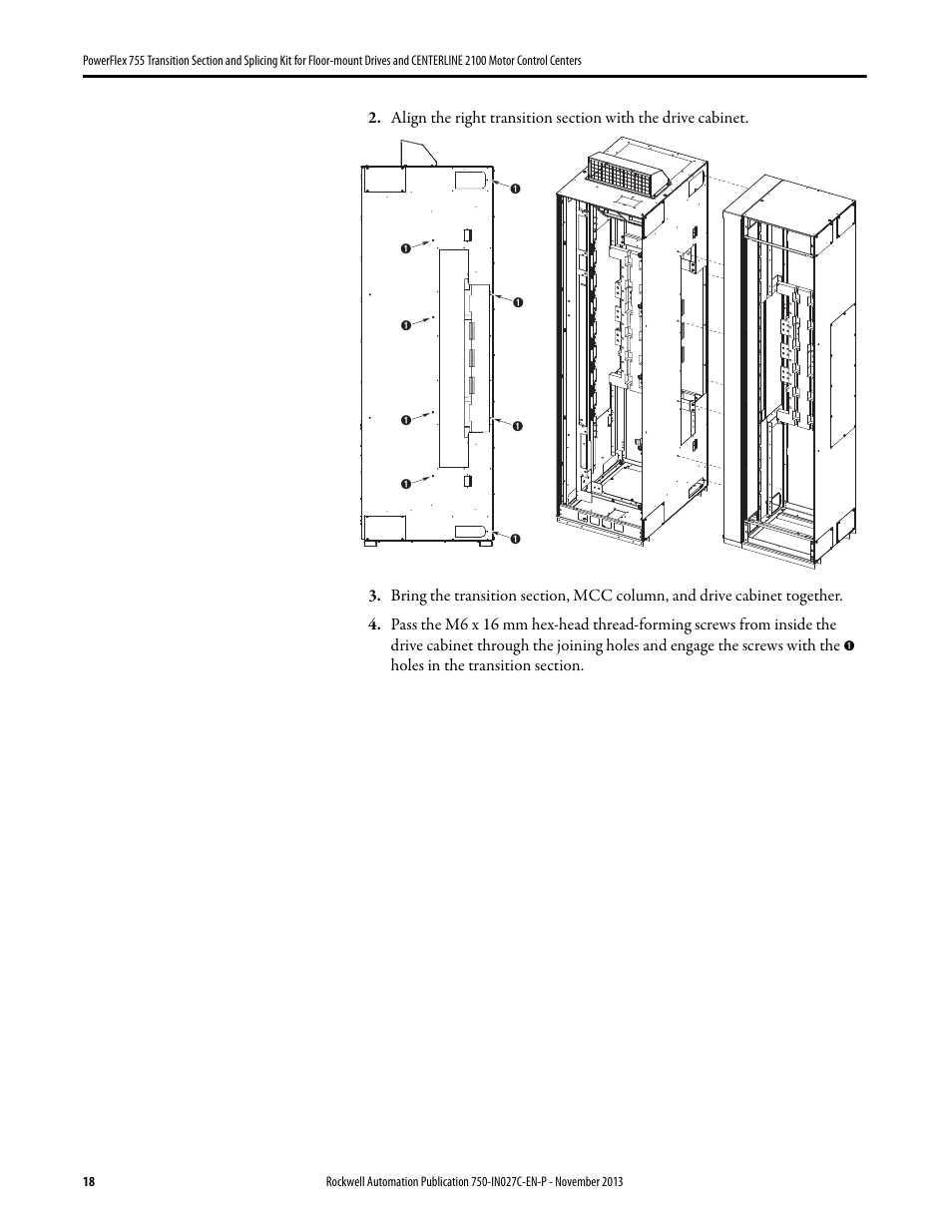 Rockwell Automation 21G PowerFlex 755 Transition Section and Splicing Kit User Manual | Page 18 / 26