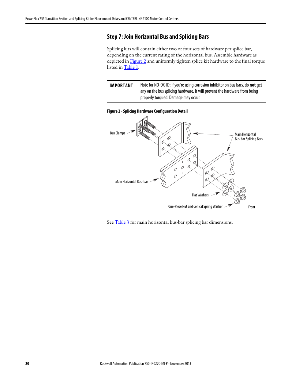 Step 7: join horizontal bus and splicing bars | Rockwell Automation 21G PowerFlex 755 Transition Section and Splicing Kit User Manual | Page 20 / 26