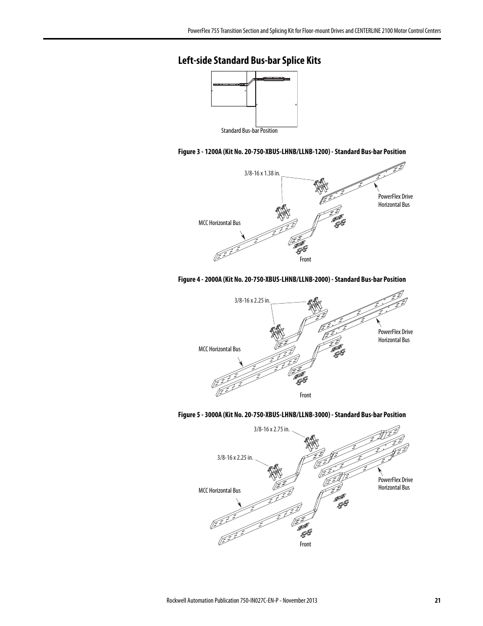 Left-side standard bus-bar splice kits | Rockwell Automation 21G PowerFlex 755 Transition Section and Splicing Kit User Manual | Page 21 / 26