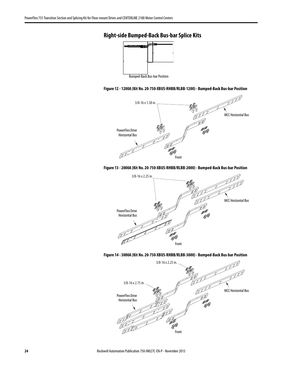 Right-side bumped-back bus-bar splice kits | Rockwell Automation 21G PowerFlex 755 Transition Section and Splicing Kit User Manual | Page 24 / 26