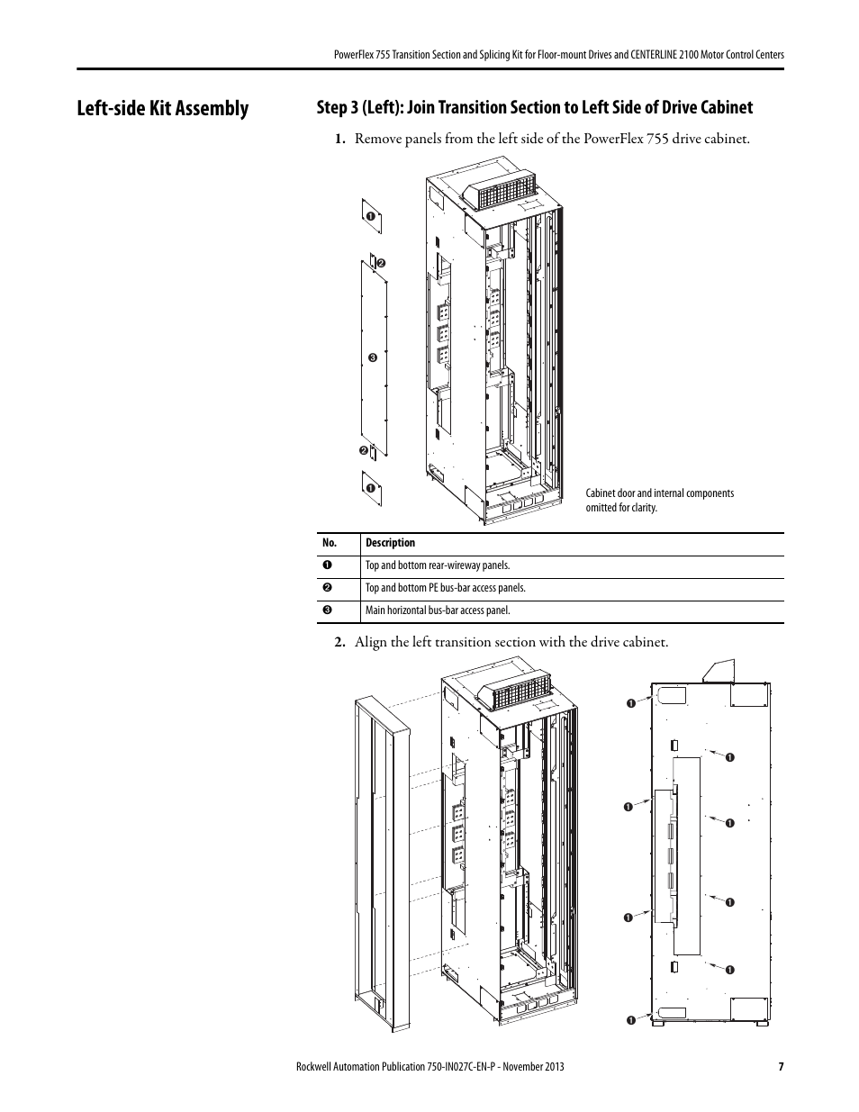 Left-side kit assembly | Rockwell Automation 21G PowerFlex 755 Transition Section and Splicing Kit User Manual | Page 7 / 26