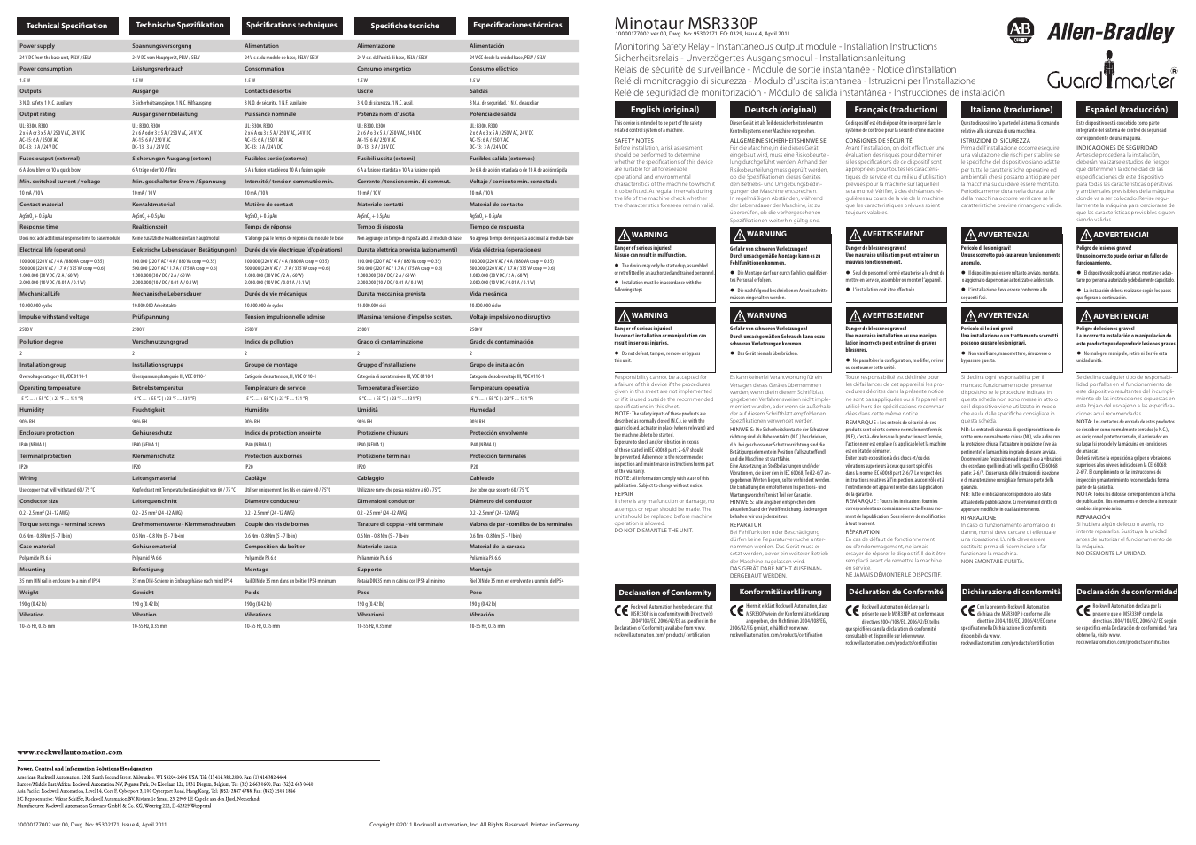 Rockwell Automation 440R Minotaur MSR330P User Manual | 2 pages