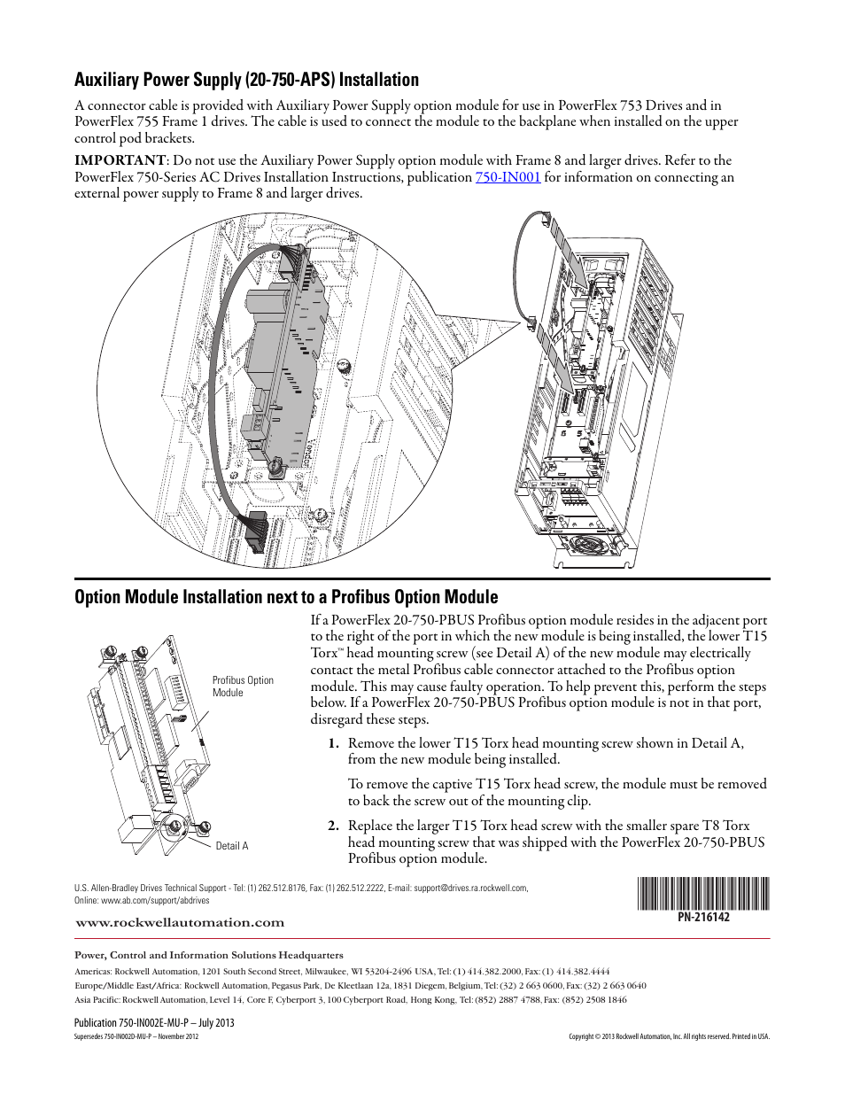 Auxiliary power supply (20-750-aps) installation | Rockwell Automation 21G PowerFlex 750-Series Option Module User Manual | Page 2 / 2