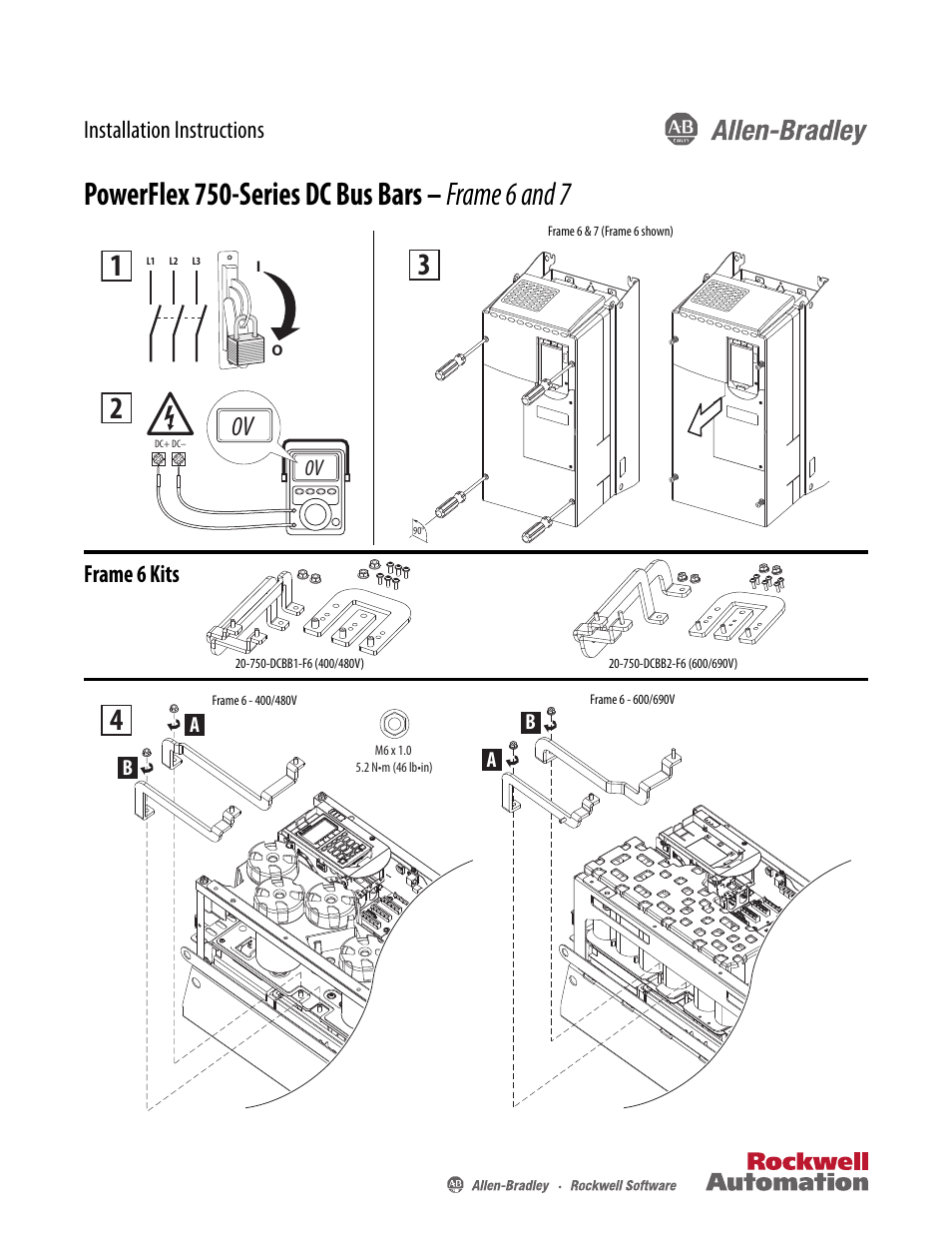 Rockwell Automation 20G PowerFlex 750-Series DC Bus Bar Installation - Frames 6 and 7 User Manual | 6 pages
