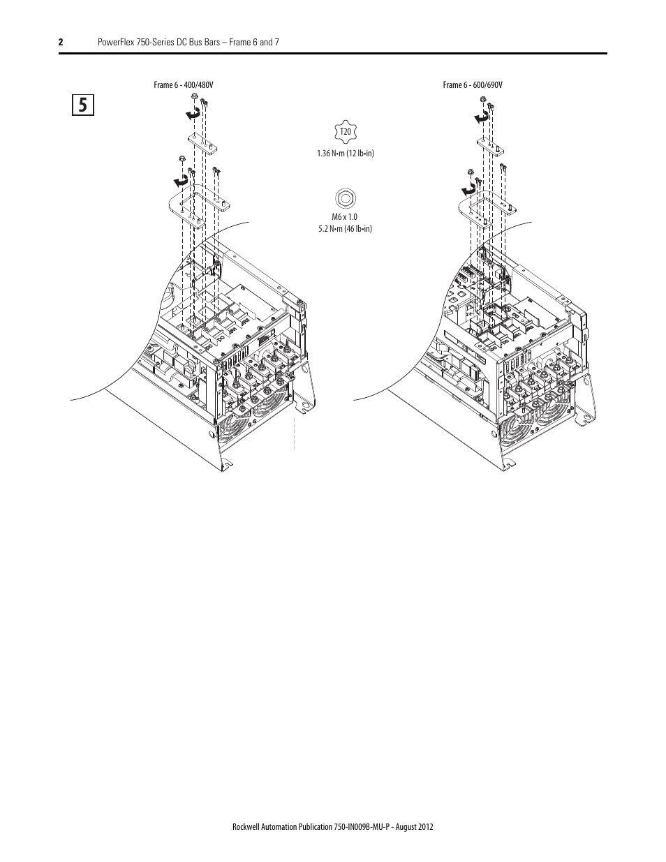 Rockwell Automation 20G PowerFlex 750-Series DC Bus Bar Installation - Frames 6 and 7 User Manual | Page 2 / 6