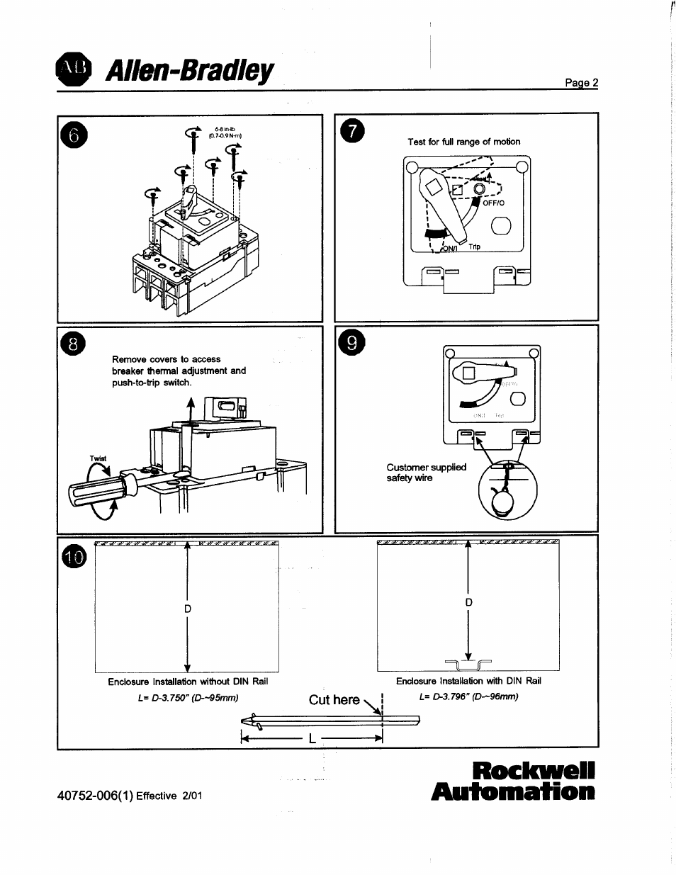 Rockwell Automation 140U H-Frame CB Instruction Leaflet for Variable Depth Rotary Handle Mechanism User Manual | Page 2 / 4