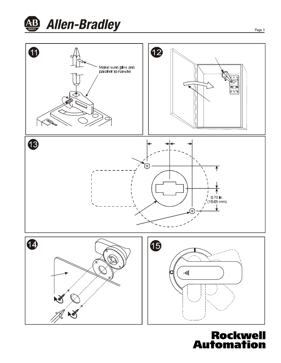 Rockwell Automation 140U H-Frame CB Instruction Leaflet for Variable Depth Rotary Handle Mechanism User Manual | Page 3 / 4