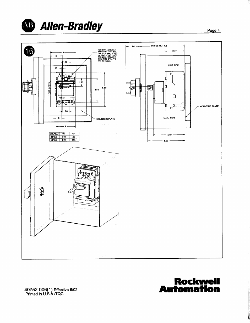Rockwell Automation 140U H-Frame CB Instruction Leaflet for Variable Depth Rotary Handle Mechanism User Manual | Page 4 / 4