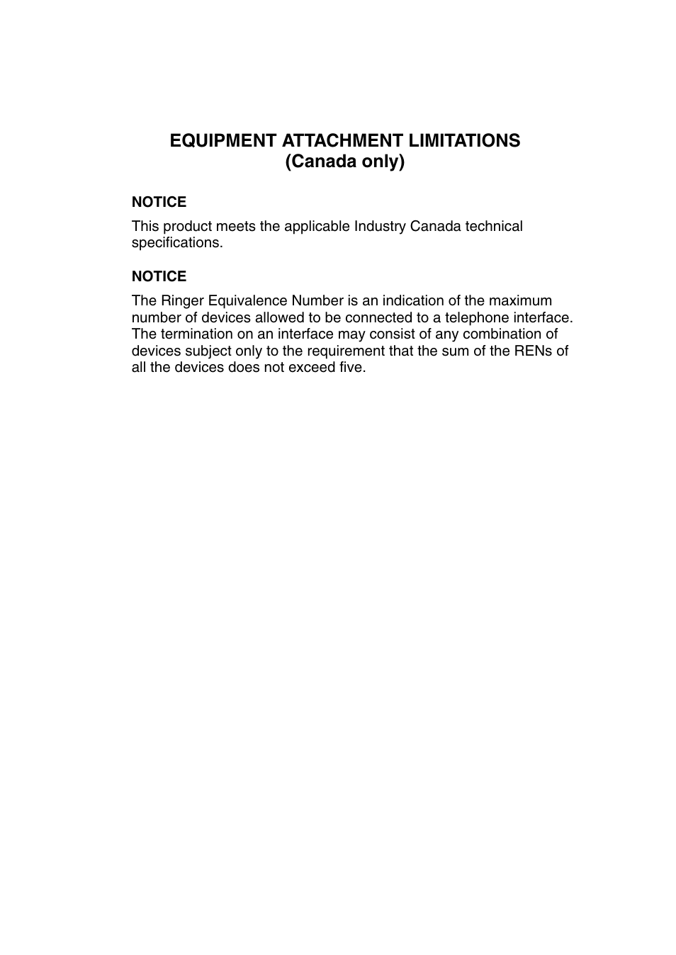 Equipment attachment limitations (canada only) | Brother FAX2820 User Manual | Page 160 / 161