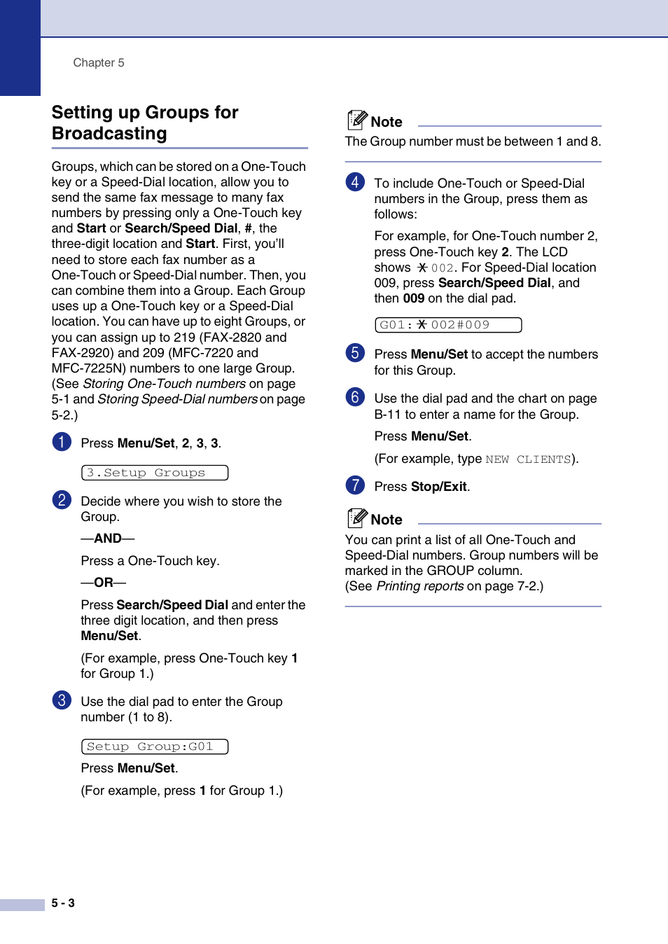 Setting up groups for broadcasting, Setting up groups for broadcasting -3 | Brother FAX2820 User Manual | Page 65 / 161
