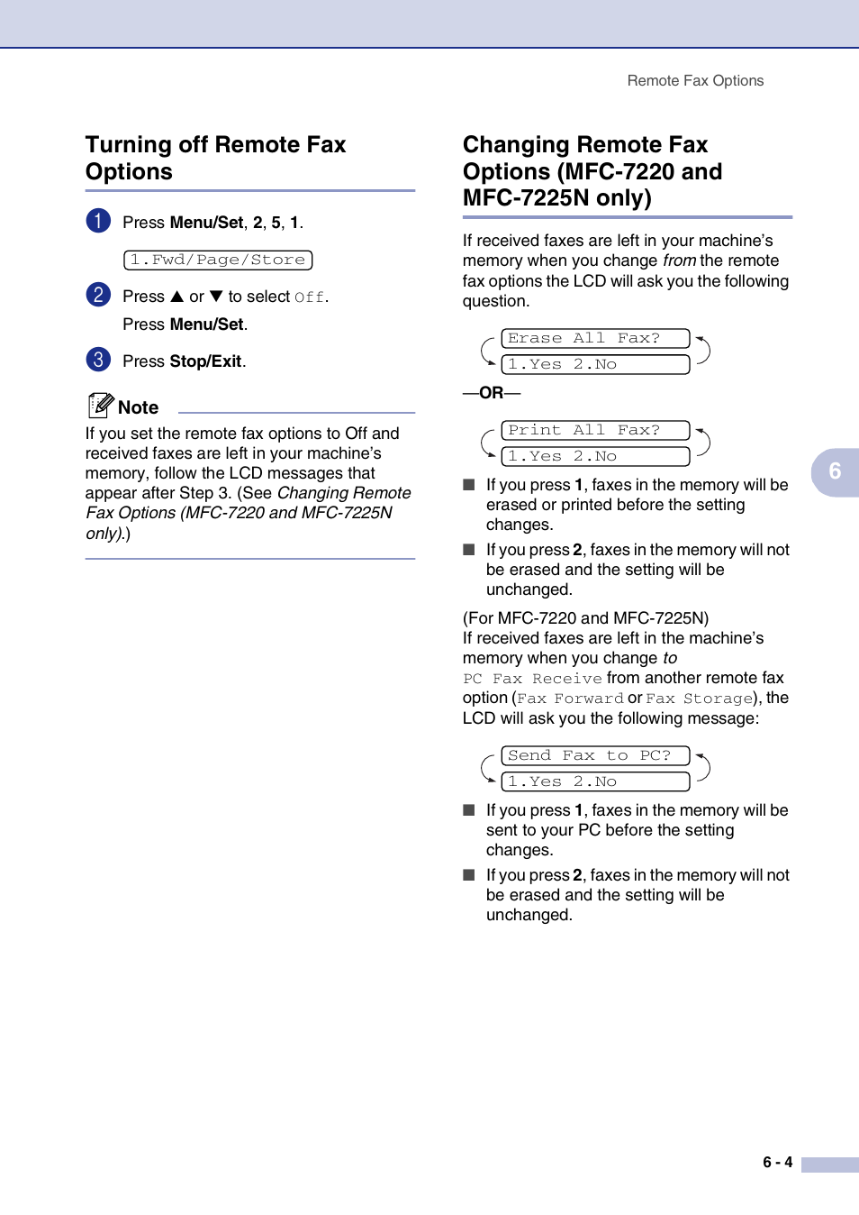 Turning off remote fax options, 6turning off remote fax options | Brother FAX2820 User Manual | Page 70 / 161