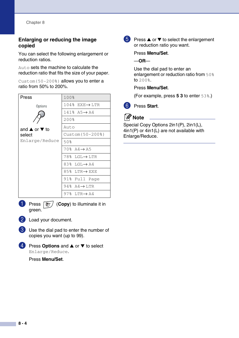 Enlarging or reducing the image copied, Enlarging or reducing the image copied -4 | Brother FAX2820 User Manual | Page 79 / 161