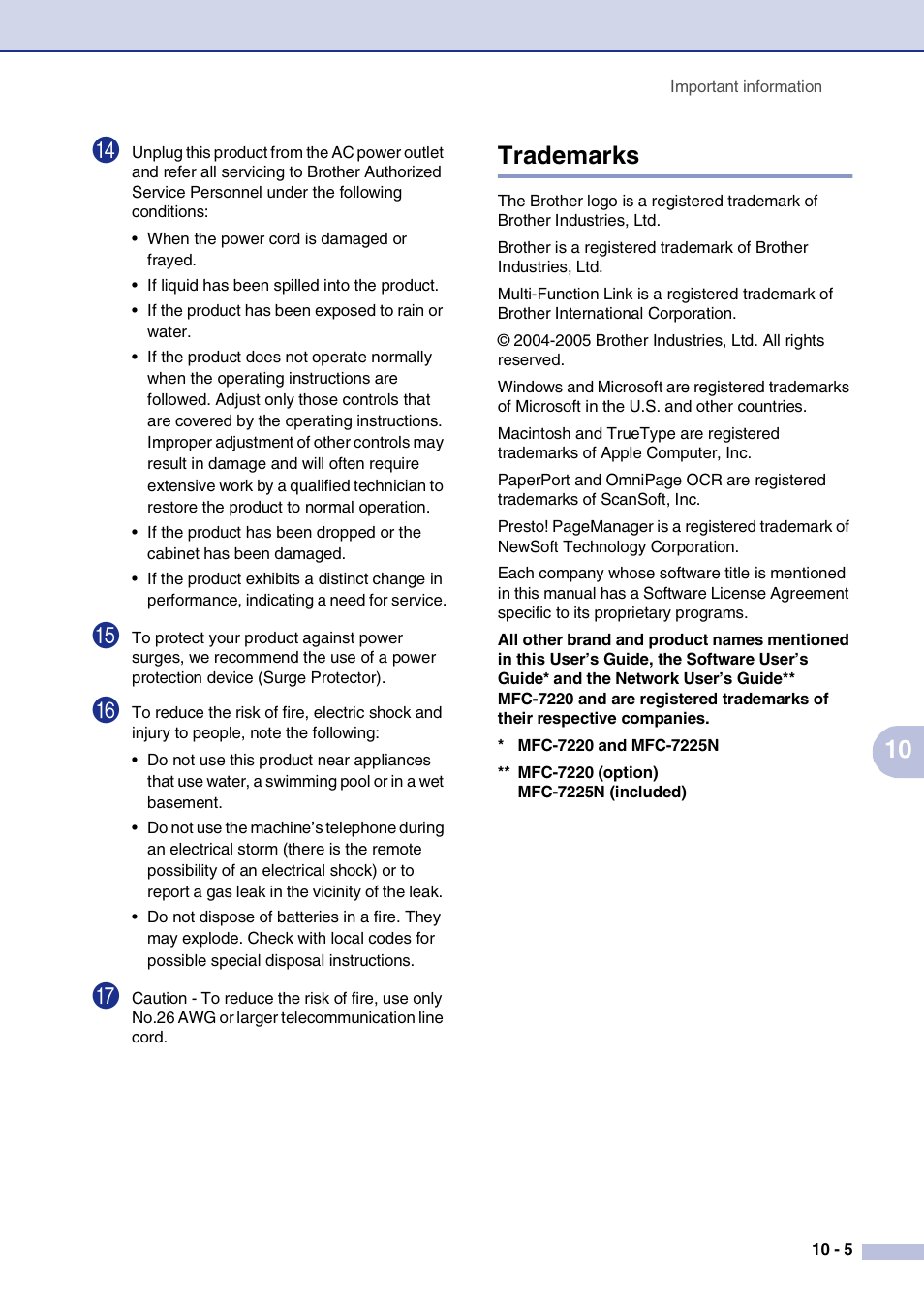 Trademarks, Trademarks -5 | Brother FAX2820 User Manual | Page 88 / 161