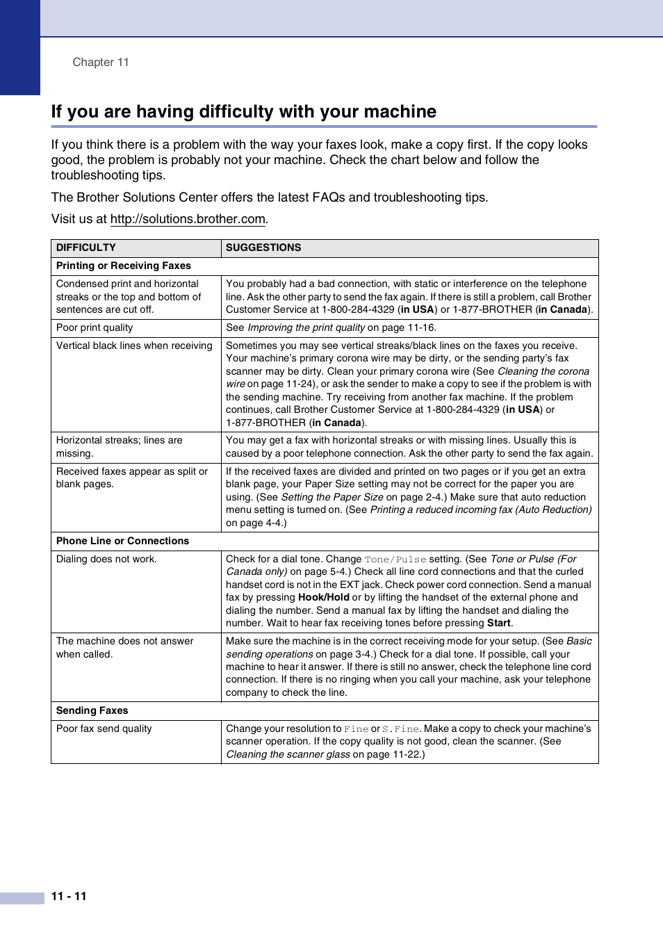 If you are having difficulty with your machine, If you are having difficulty with your machine -11 | Brother FAX2820 User Manual | Page 99 / 161