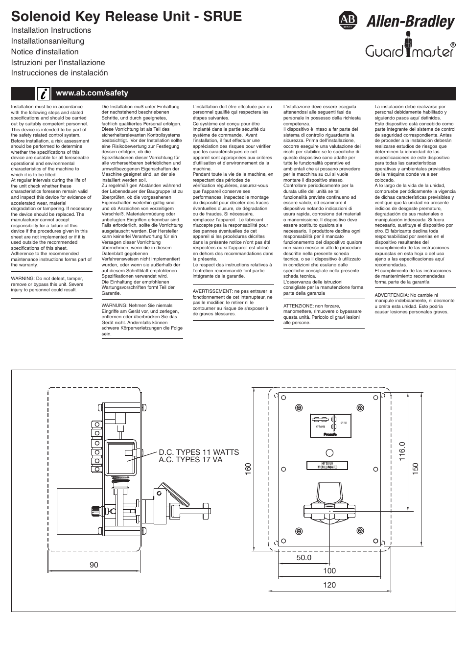 Rockwell Automation 440T Solenoid Key Release Unit - SRUE User Manual | 4 pages