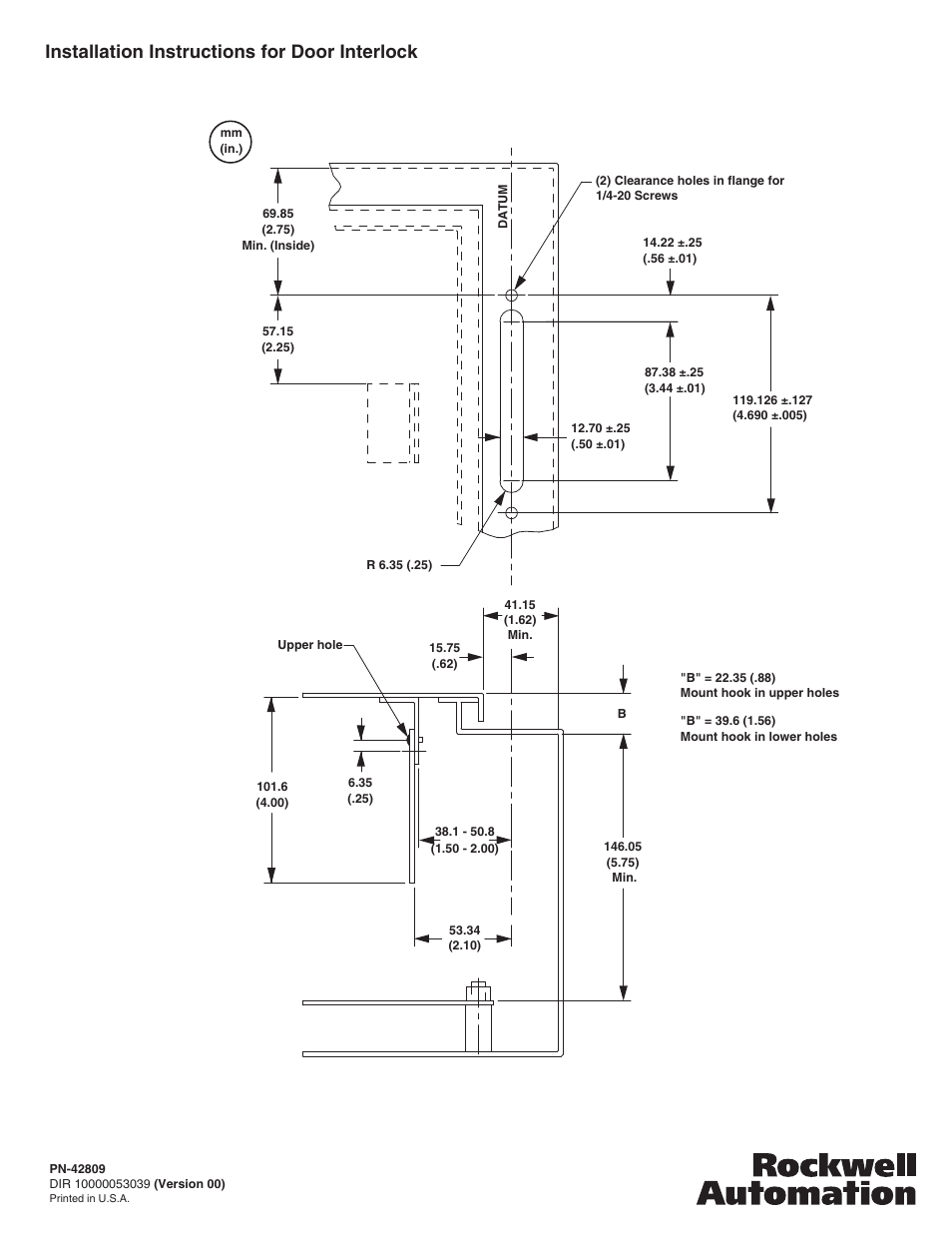Installation instructions for door interlock | Rockwell Automation 194R-FCxx NFPA Compliant Cable Operated Disconnect Switch User Manual | Page 4 / 4
