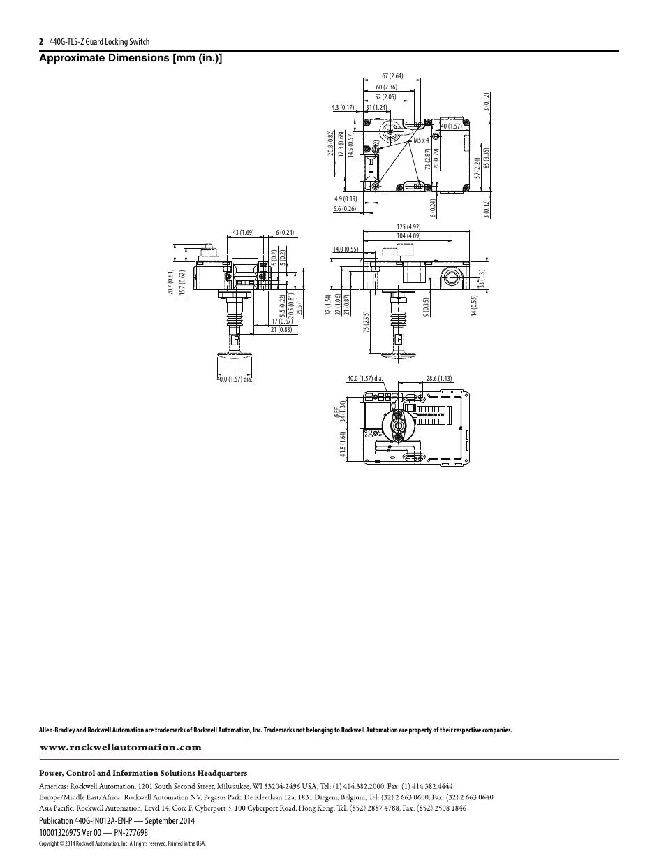 Approximate dimensions [mm (in.), 2 440g-tls-z guard locking switch | Rockwell Automation 440G-TLS-Z Guard Locking Switch Installation Instructions (Supplemental) User Manual | Page 2 / 2