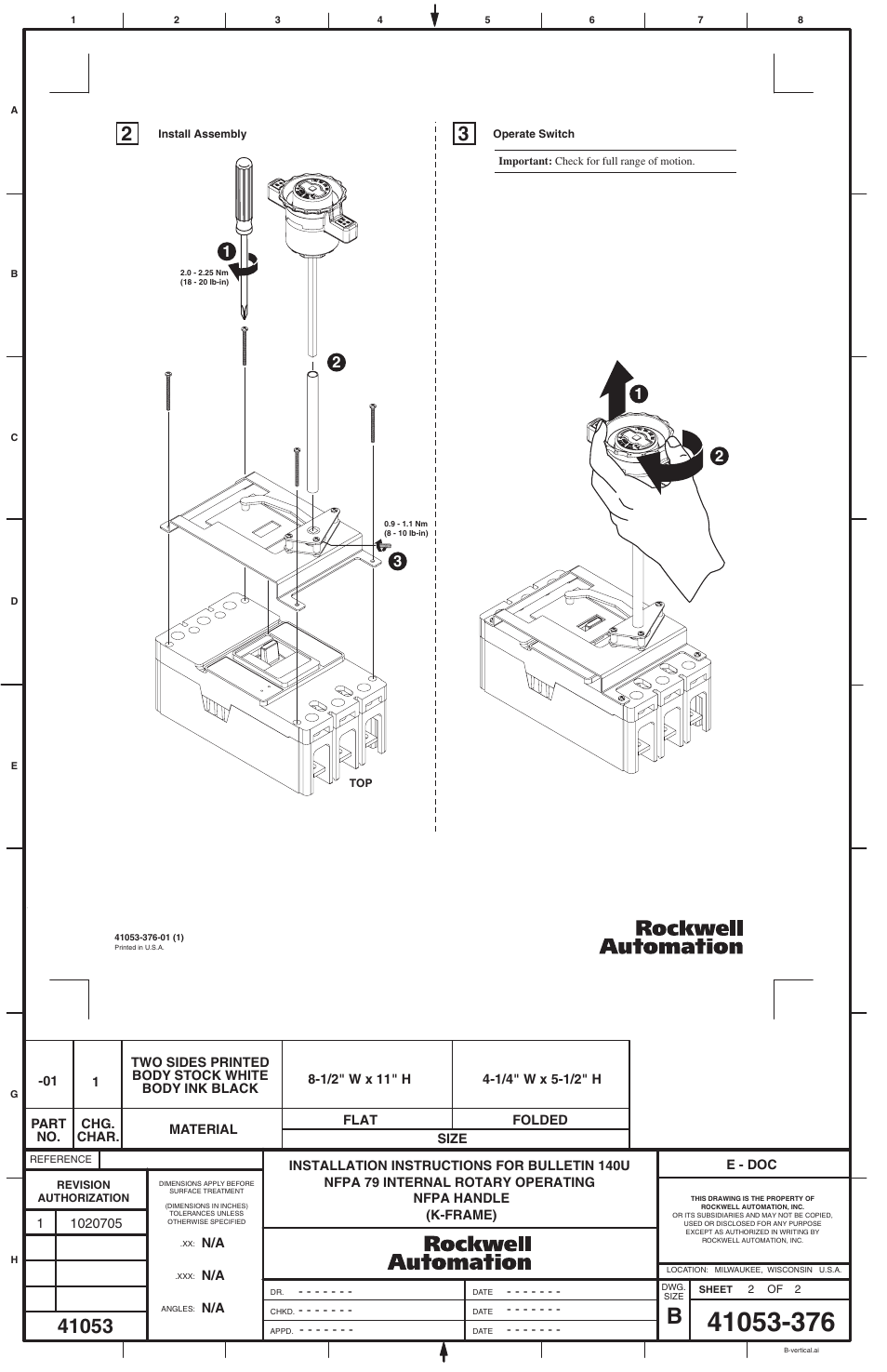 Rockwell Automation 140U-K-NH12_NH21 NFPA 79 Internal Rotary Operating NFPA Handle for K-Frame User Manual | Page 2 / 2