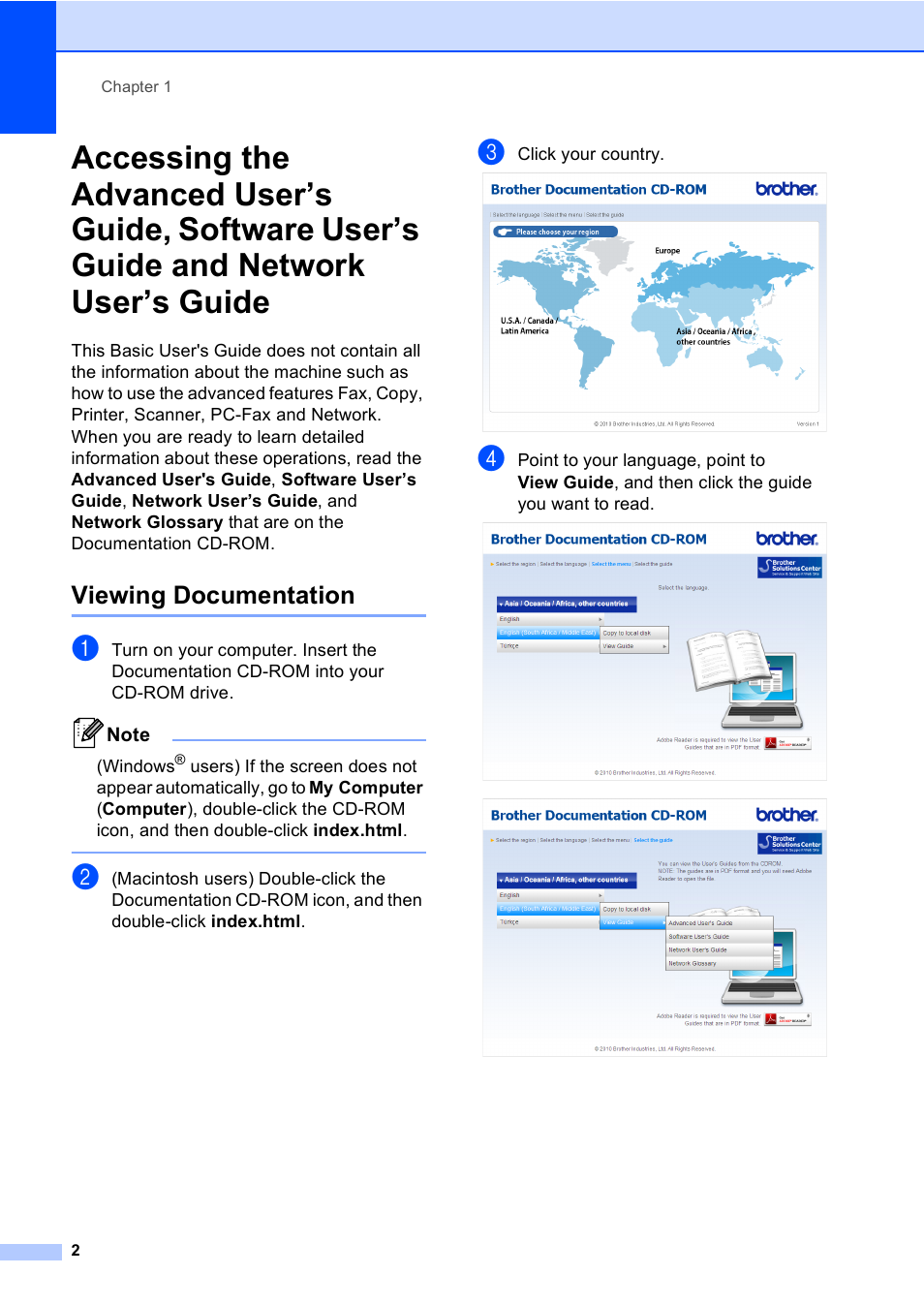Viewing documentation, User’s guide | Brother MFC 9970CDW User Manual | Page 10 / 218