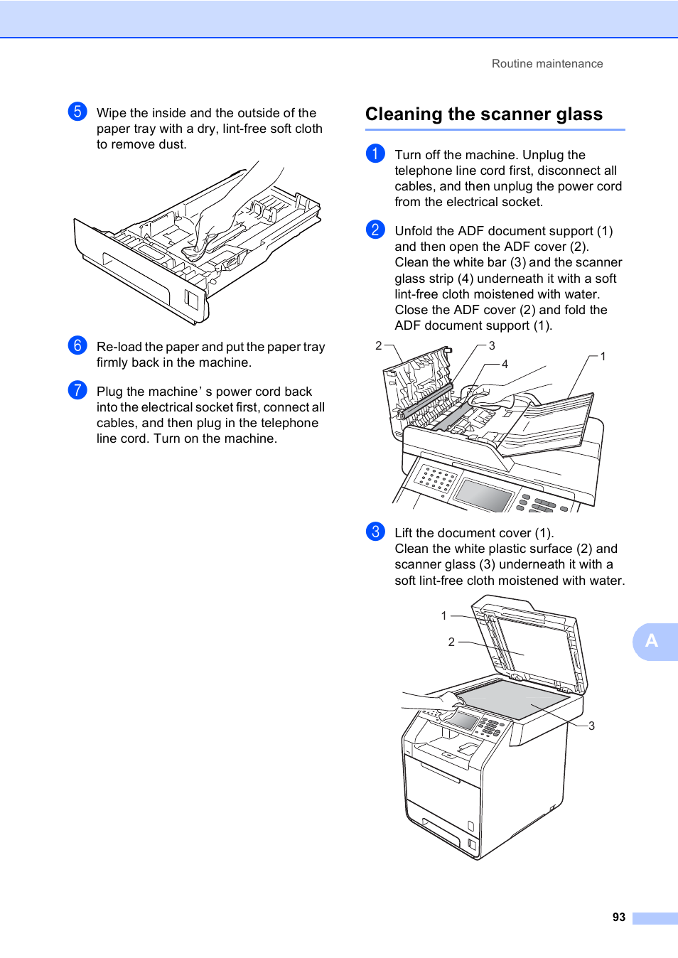 Cleaning the scanner glass | Brother MFC 9970CDW User Manual | Page 101 / 218