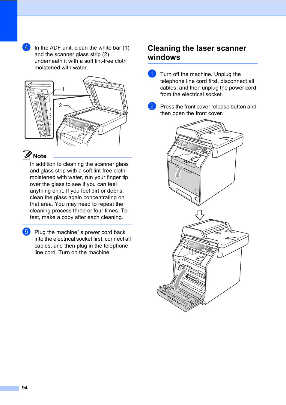 Cleaning the laser scanner windows | Brother MFC 9970CDW User Manual | Page 102 / 218