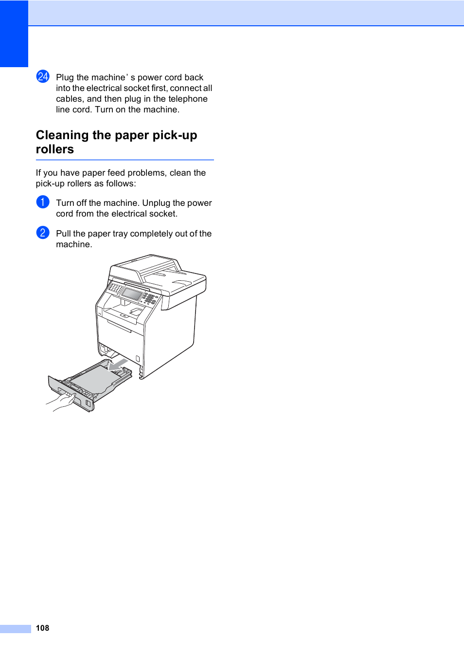 Cleaning the paper pick-up rollers | Brother MFC 9970CDW User Manual | Page 116 / 218
