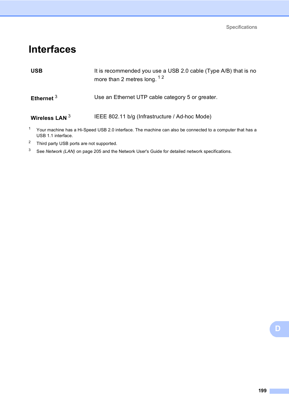 Interfaces | Brother MFC 9970CDW User Manual | Page 207 / 218