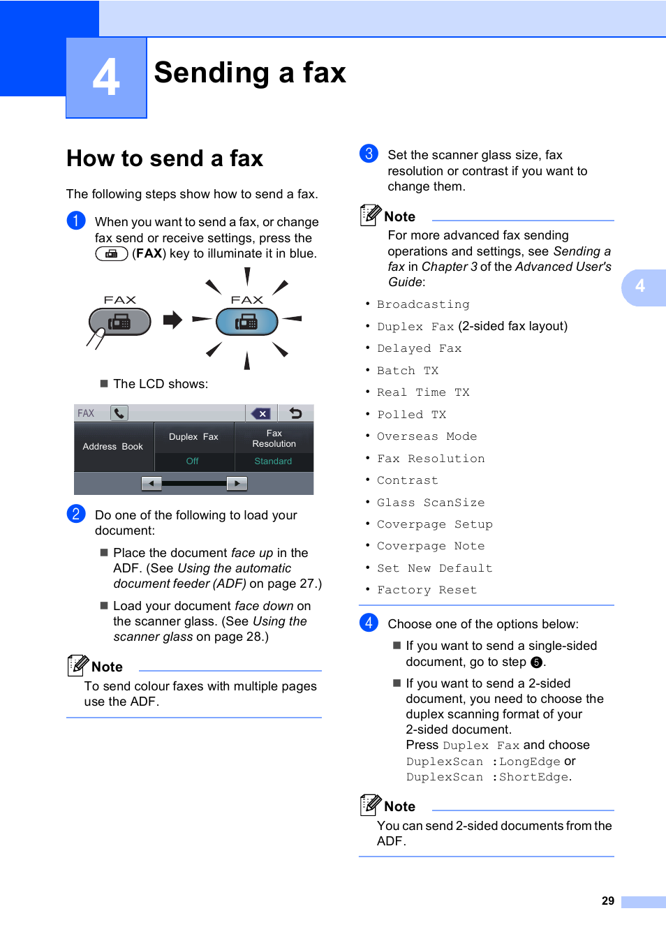 4 sending a fax, How to send a fax, Sending a fax | Brother MFC 9970CDW User Manual | Page 37 / 218