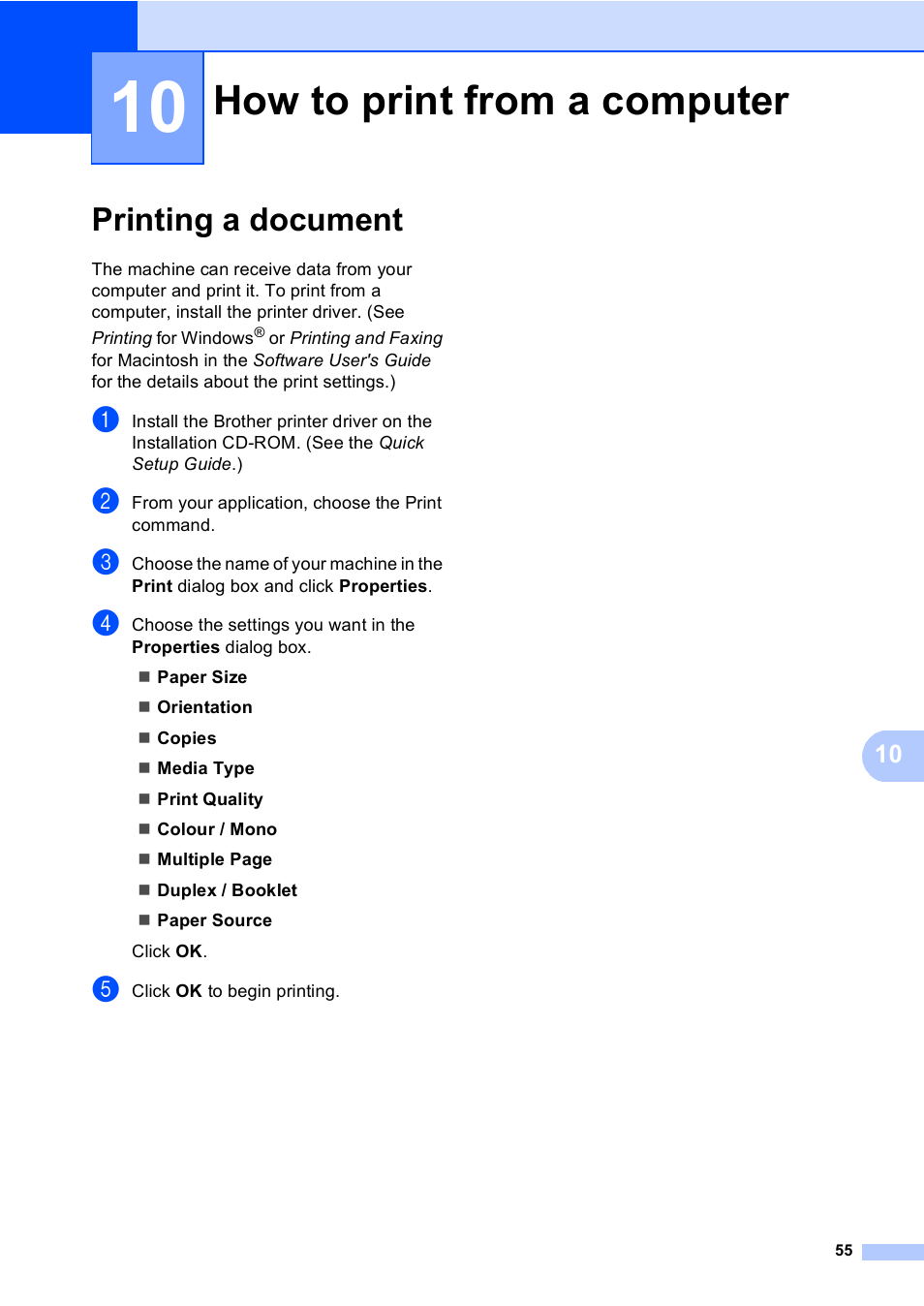 10 how to print from a computer, Printing a document, How to print from a computer | Brother MFC 9970CDW User Manual | Page 63 / 218