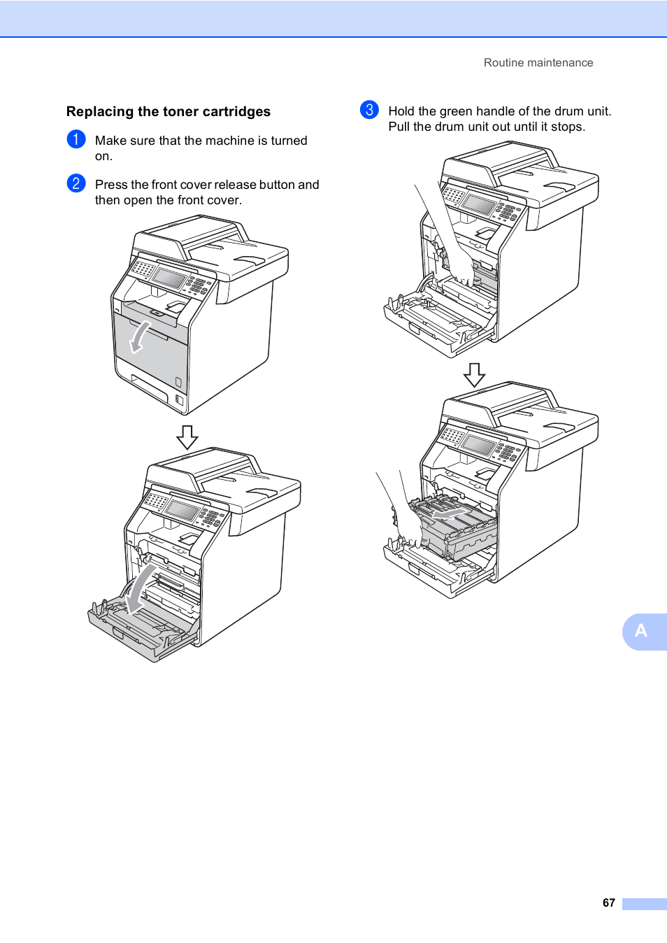 Replacing the toner cartridges | Brother MFC 9970CDW User Manual | Page 75 / 218