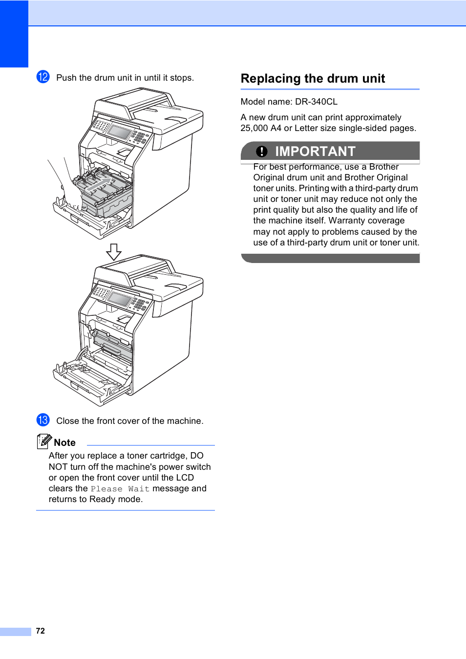 Replacing the drum unit, Important | Brother MFC 9970CDW User Manual | Page 80 / 218