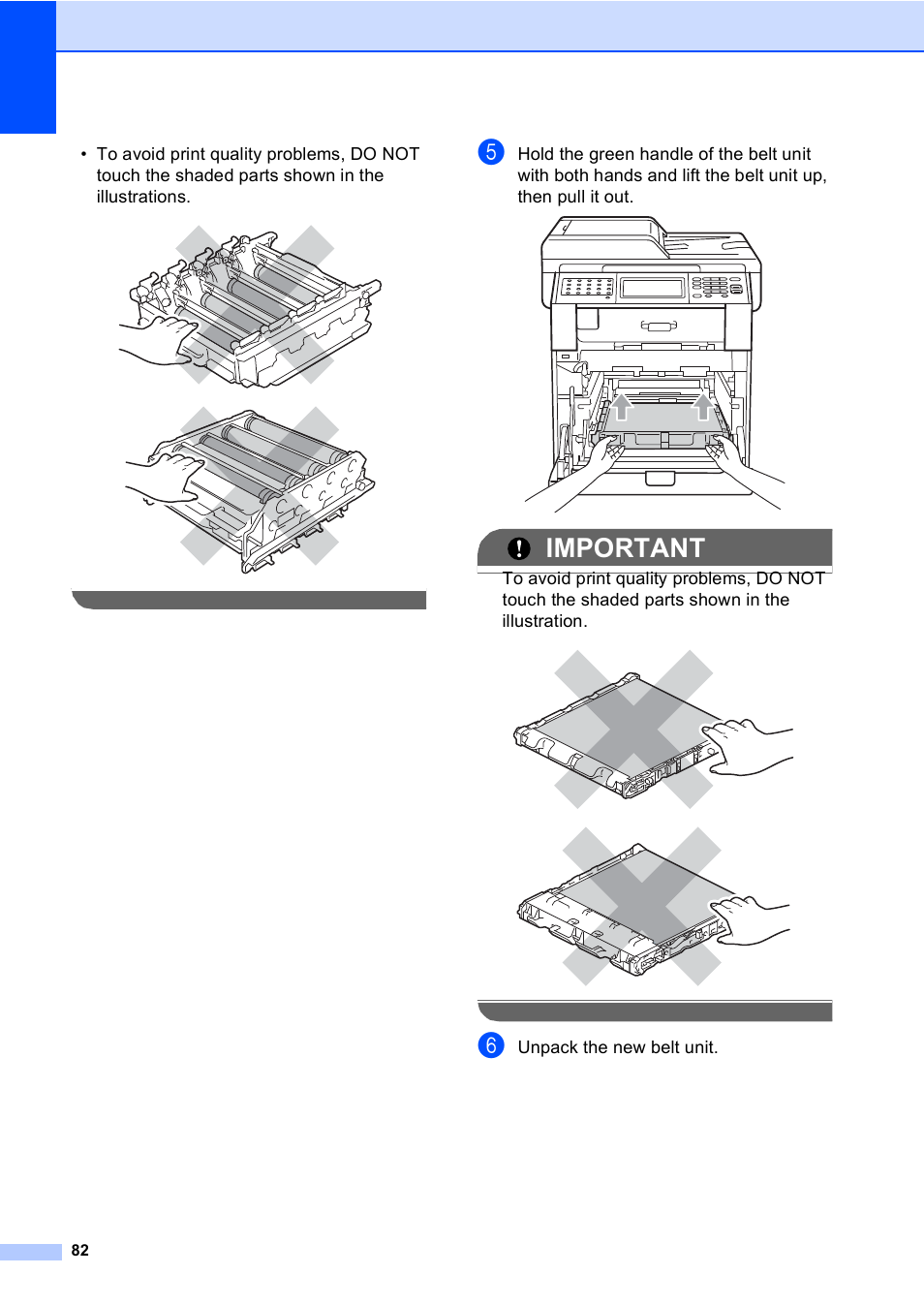 Important, Unpack the new belt unit | Brother MFC 9970CDW User Manual | Page 90 / 218