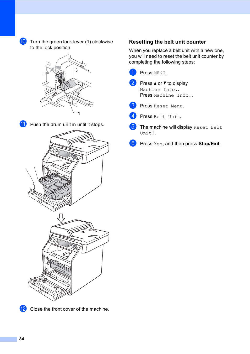 Resetting the belt unit counter | Brother MFC 9970CDW User Manual | Page 92 / 218