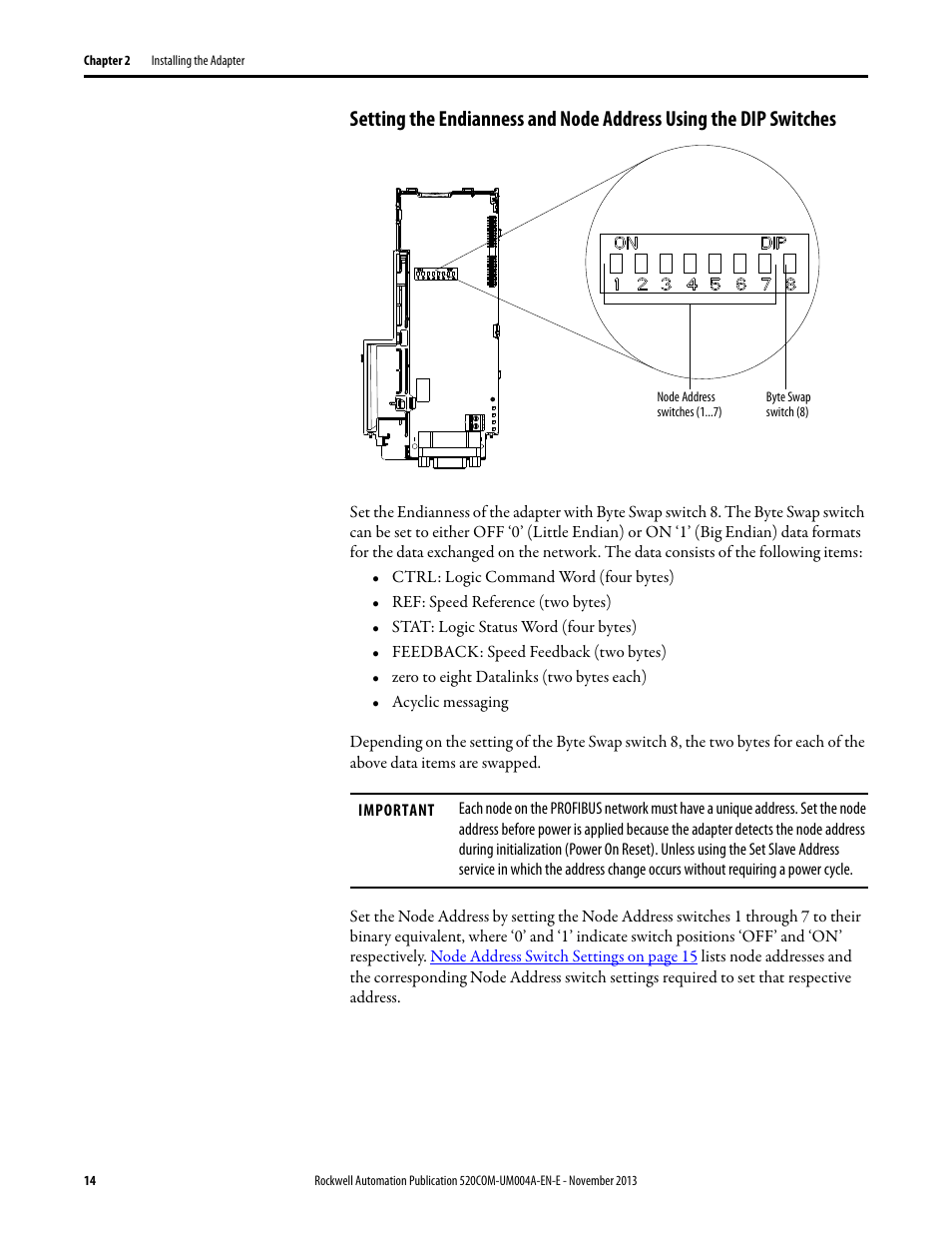 Setting the endianness and | Rockwell Automation 25-COMM-P PowerFlex PROFIBUS DPV1 Adapter User Manual | Page 14 / 94