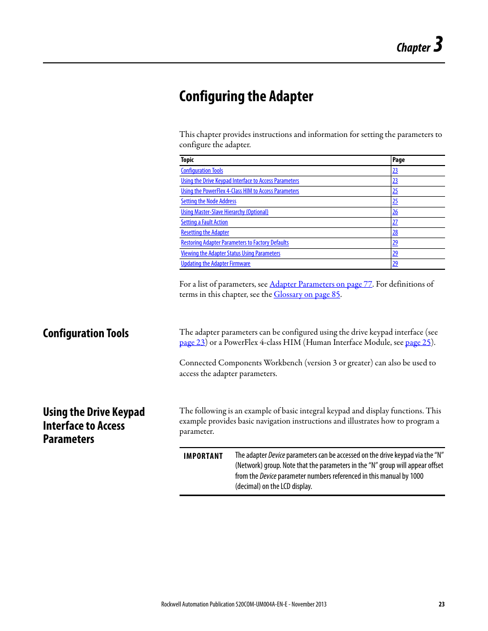 Configuring the adapter, Configuration tools, Chapter 3 | Chapter | Rockwell Automation 25-COMM-P PowerFlex PROFIBUS DPV1 Adapter User Manual | Page 23 / 94