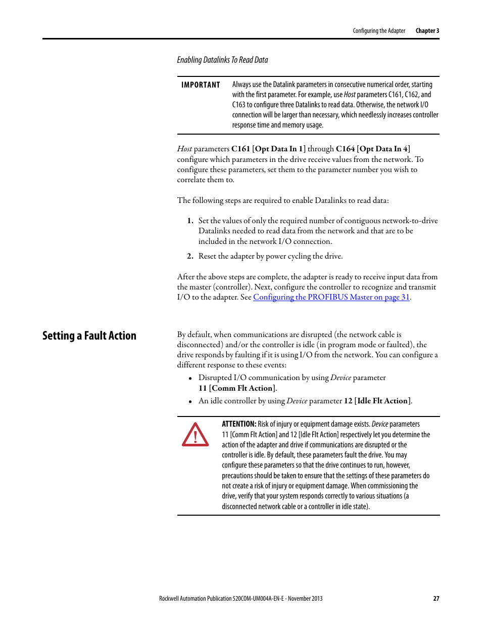 Setting a fault action | Rockwell Automation 25-COMM-P PowerFlex PROFIBUS DPV1 Adapter User Manual | Page 27 / 94
