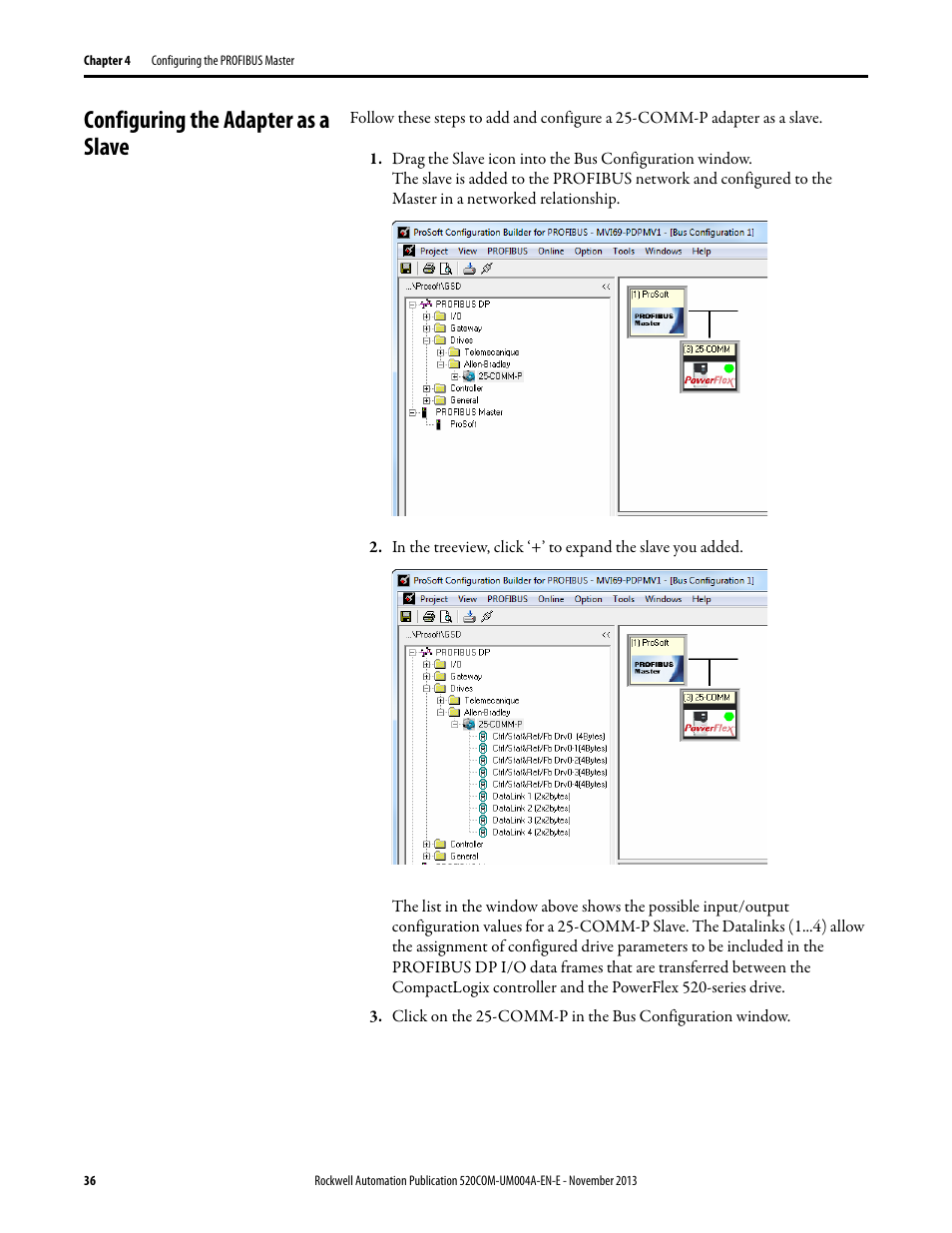 Configuring the adapter as a slave | Rockwell Automation 25-COMM-P PowerFlex PROFIBUS DPV1 Adapter User Manual | Page 36 / 94