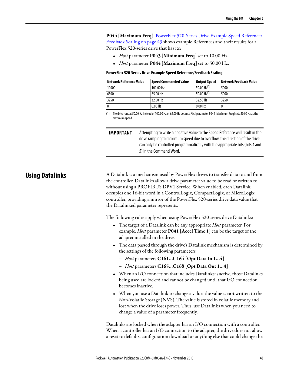 Using datalinks | Rockwell Automation 25-COMM-P PowerFlex PROFIBUS DPV1 Adapter User Manual | Page 43 / 94