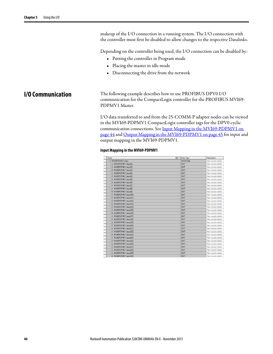 I/o communication | Rockwell Automation 25-COMM-P PowerFlex PROFIBUS DPV1 Adapter User Manual | Page 44 / 94