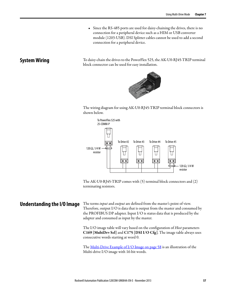 System wiring, Understanding the i/o image, System wiring understanding the i/o image | Rockwell Automation 25-COMM-P PowerFlex PROFIBUS DPV1 Adapter User Manual | Page 57 / 94