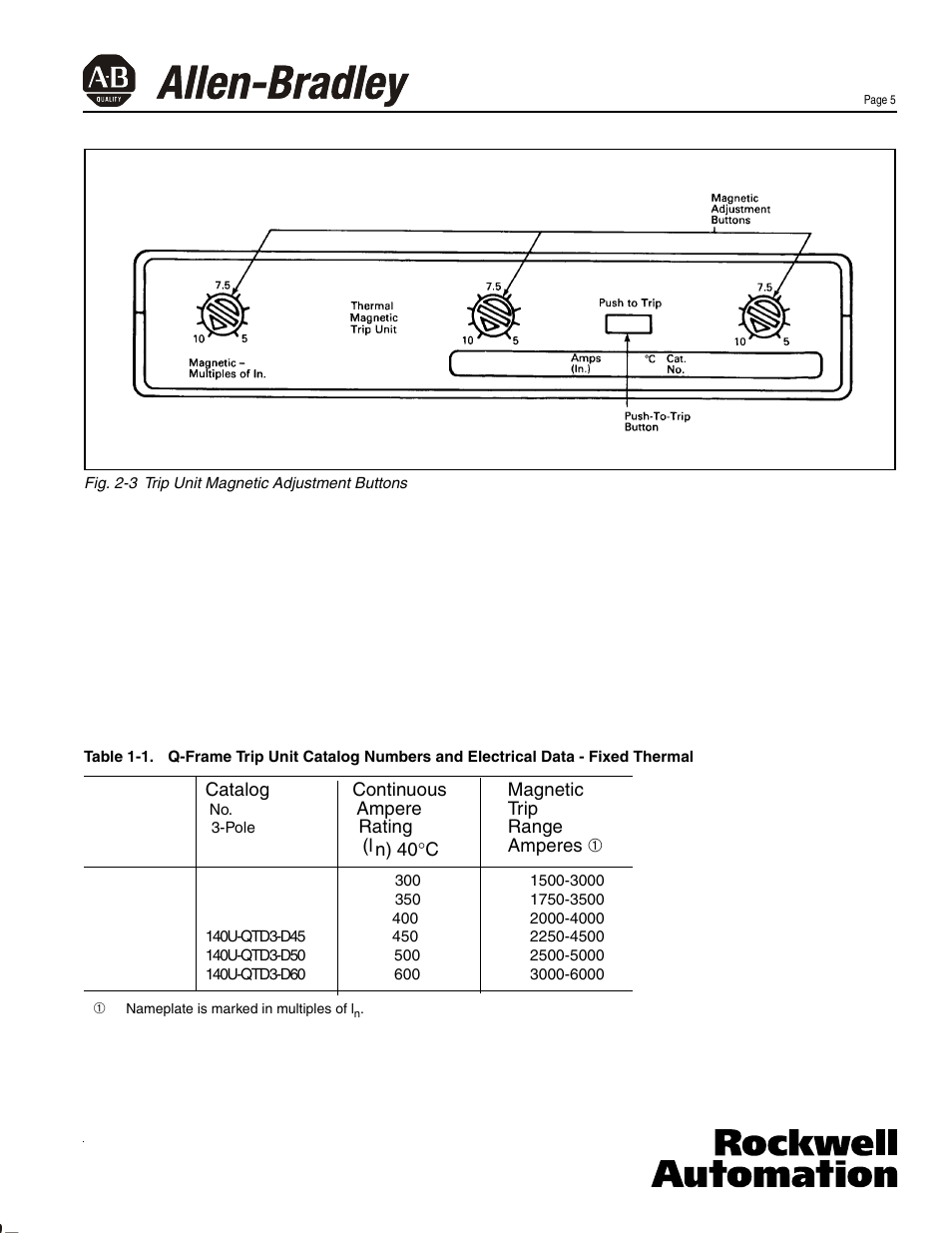 Rockwell Automation 140U Q, M Frame CB Installation and Operation for Thermal Magnetic Trip Units User Manual | Page 5 / 8