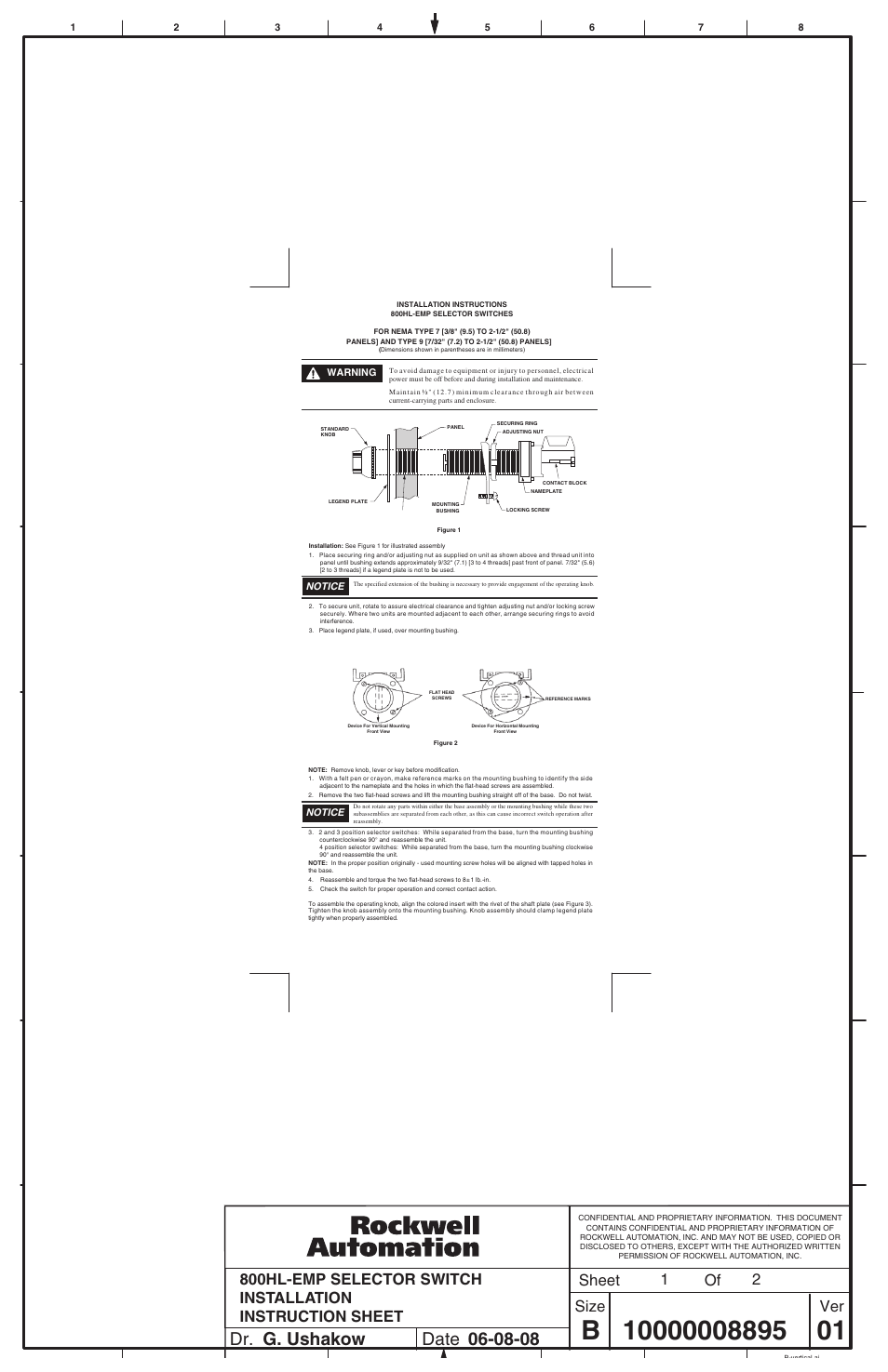 Rockwell Automation 800HL-EMP Selector Switches User Manual | 2 pages