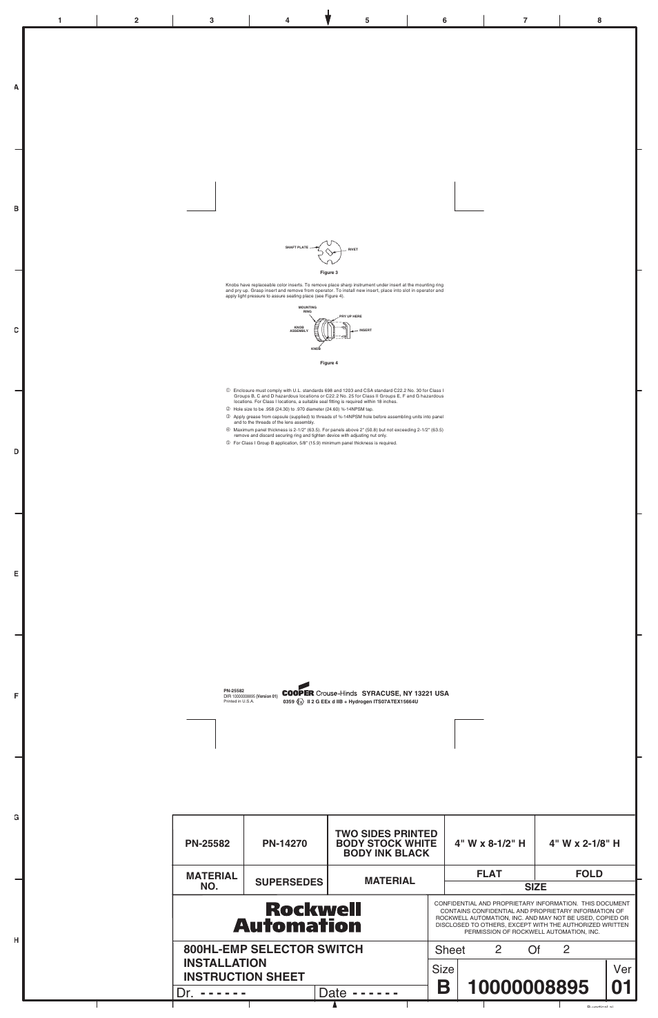 Dr. date, Sheet size ver of 2 2 | Rockwell Automation 800HL-EMP Selector Switches User Manual | Page 2 / 2