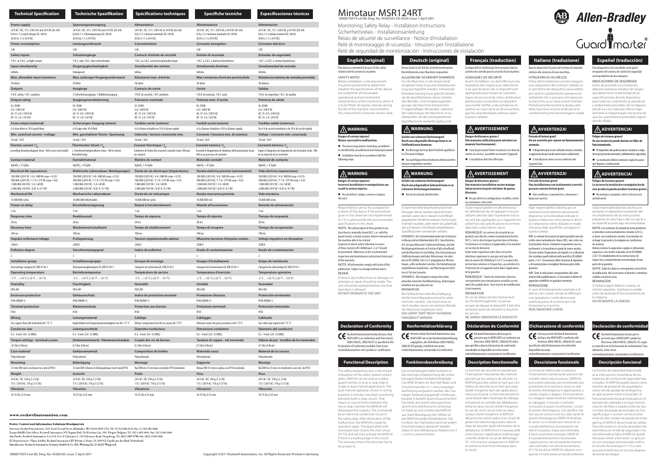 Rockwell Automation 440R Minotaur MSR124RT User Manual | 2 pages
